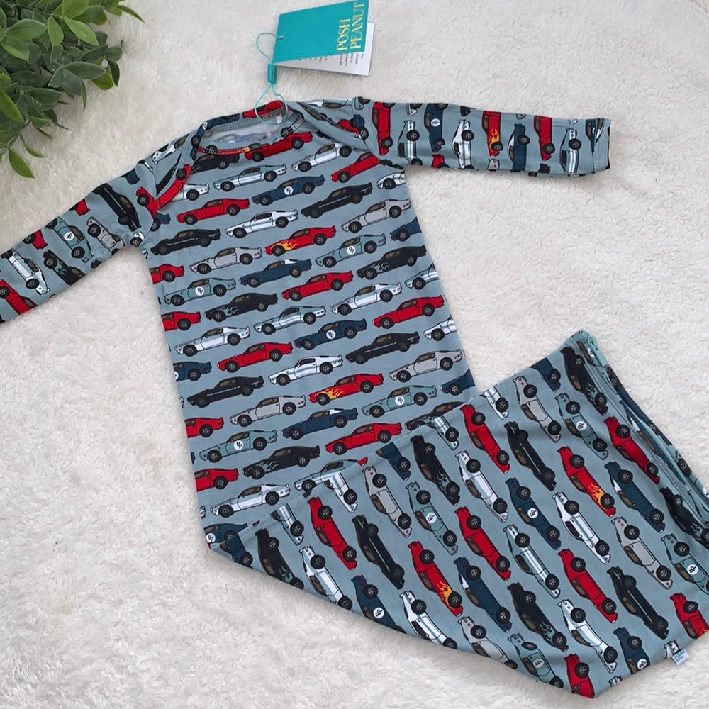 NWT Posh Peanut Miles Sleep Gown Zippered Cars Print Layette